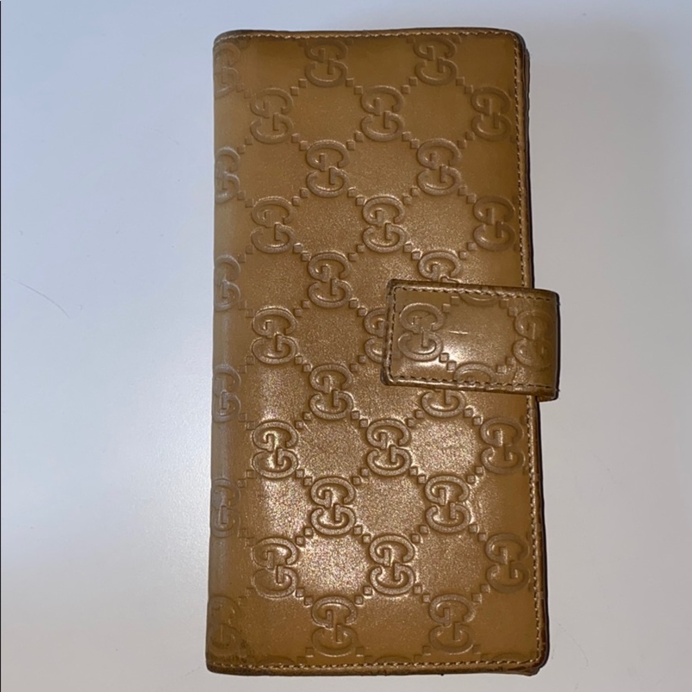 Auth Gucci “Guccissima” Long Leather Wallet Tan